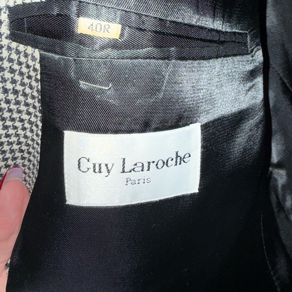 Vintage RARE Guy Laroche 100% Silk Houndstooth Blazer Men’s 40R Double Breasted - Picture 3 of 12